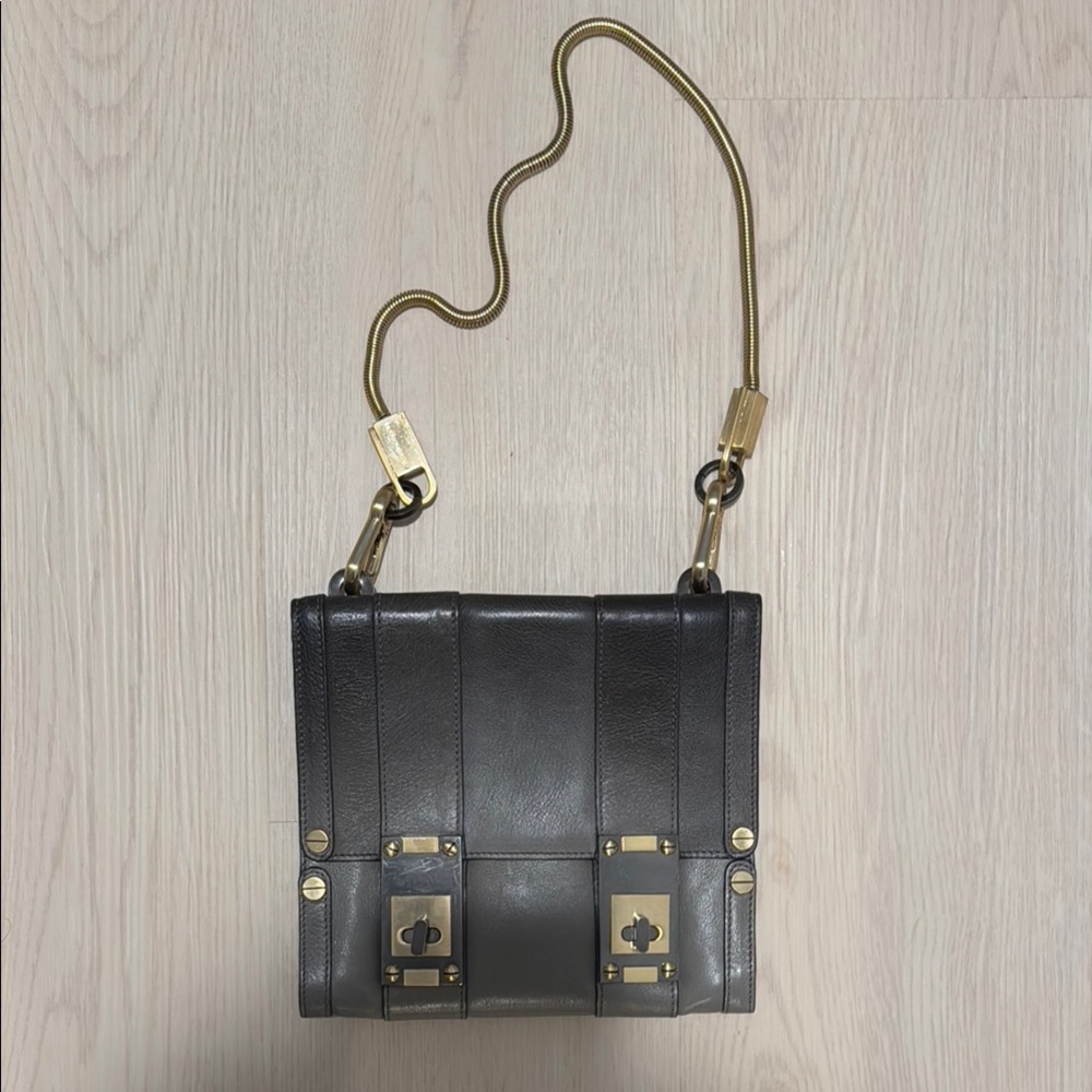 AlexisHudson Ombré Grey To Black Leather Shoulder Bag with Gold Accents